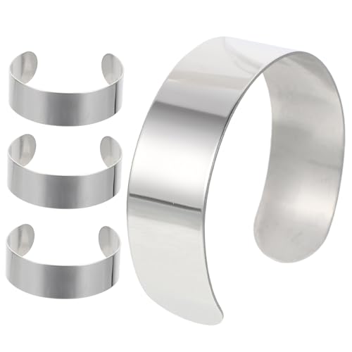 KAILIKETIY 4 Stück Teiliges Edelstahl Armbandrohling mit Lederband DIY Manschetten Armreif Innenkern Gravur Schmuckherstellung Unisex Verstellbar Langlebig von KAILIKETIY