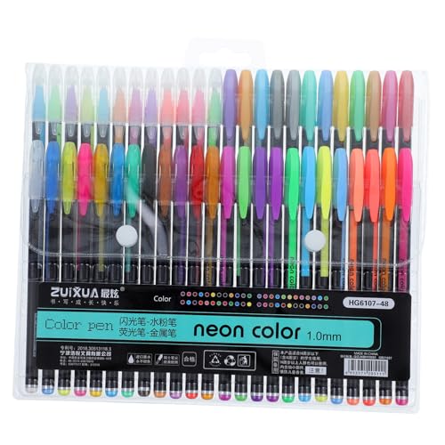 KAILIKETIY 48Stücke Gelstifte Neon und Metallic Farben für Kunstprojekte Marker mit Feiner Spitze für Büro Handwerk und Erwachsene zum Kritzeln Skizzieren von KAILIKETIY