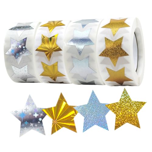 KAILIKETIY 4Rollen Selbstklebende Sternaufkleber Glitzernde Geschenkverpackungsaufkleber für Kindergartenbelohnungen Basteln und Dekoration Teiliges für Kreative Projekte von KAILIKETIY