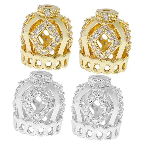 KAILIKETIY 4Stücke Krone Spacer Perlen für Schmuckherstellung Kupferabstecker mit Strass Perfektes Zubehör für Armbänder und Halsketten DIY Bastelmaterial von KAILIKETIY