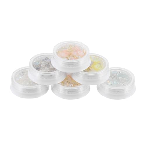 KAILIKETIY 6 Boxen Nail Art Charms mit Glitzerstein Muschelblumen und Schmetterlingsdesign Farblich Abgestimmte Maniküre dekoration für Natürliche und Künstliche Nägel für DIY Nail Art und von KAILIKETIY