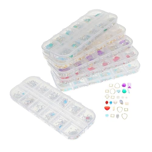KAILIKETIY 6er Box Boxen mit Fächern Strasssteine für Nagelkunst Glitzernde Rhinestones für DIY Maniküren Dekorative Perlen und Patches für Salon und Heimgebrauch von KAILIKETIY