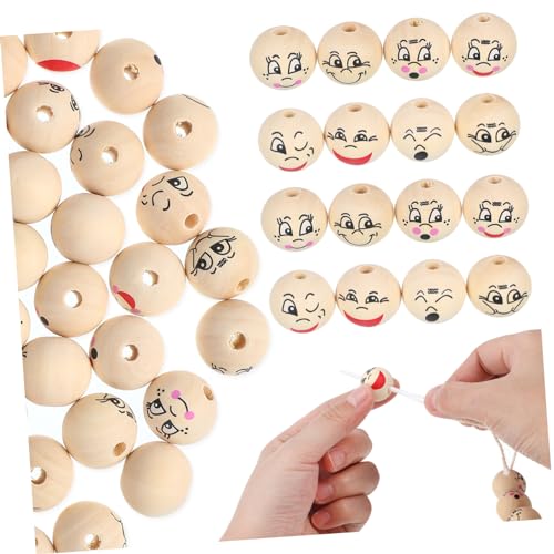 KAILIKETIY 80 Stück Holzperlen mit Lachendem Gesicht Rund Holzperlen zum Auffädeln für Armbänder Bastelperlen für DIY Schmuckherstellung und Kreative Bastelprojekte von KAILIKETIY