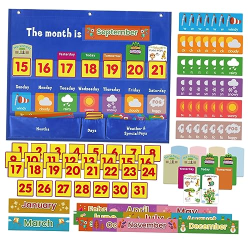 KAILIKETIY Wand Wochenkalender Taschenübersicht Wetterfester Wandbehang mit Bunten Lernkarten Wochentage Monate für Klassenzimmer und Kinderzimmer von KAILIKETIY