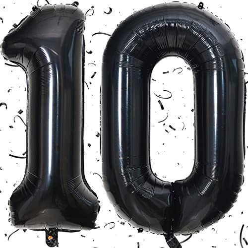 100cm XXL Ballon 10 Folienballon Nummer 10 Geburtstag Luftballon 10. Geburtstag Dekoration Jubiläum 10 Jahre Kindergeburtstag Folienballon Zahl 10 Schwarz von KAINSY