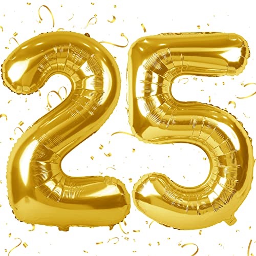 100cm XXL Folienballon Zahlen 25 Gold Riesige Luftballon Helium 25 Jahre Luftballon Nummer 25 Geburtstag Fliegt mit Helium Gold Zahl 25 von KAINSY