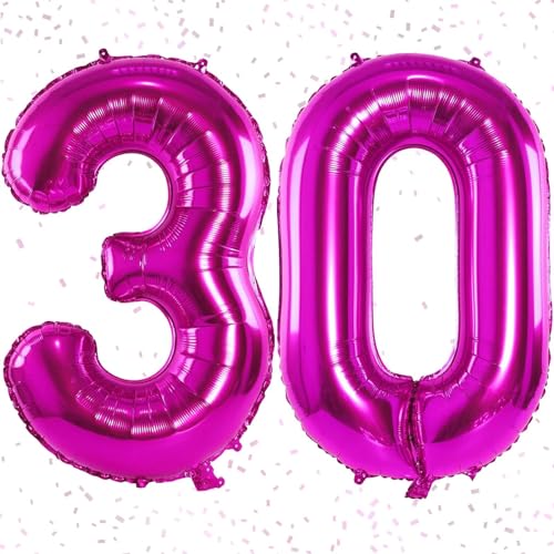40 Zoll Zahlen Luftballon 30, Riesige Pink Geburtstag Folienballon 30, Luftballon Zahl 30 Helium Zahlenballon für Frau 30 Jare Geburtstag Party Deko Jubiläum Party Dekoration, Fliegt mit Helium von KAINSY