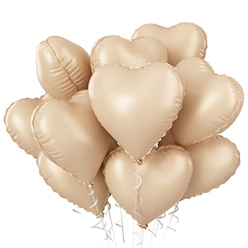 Aprikosen Herzluftballons Helium, 10 Stück Sandweiße Herzluftballons Helium Hochzeit, Luftballon Hochzeit 18 Zoll Hellbraune Folienballon Nude Neutraler für Geburtstagsfeier Valentinstag Babyparty von KAINSY