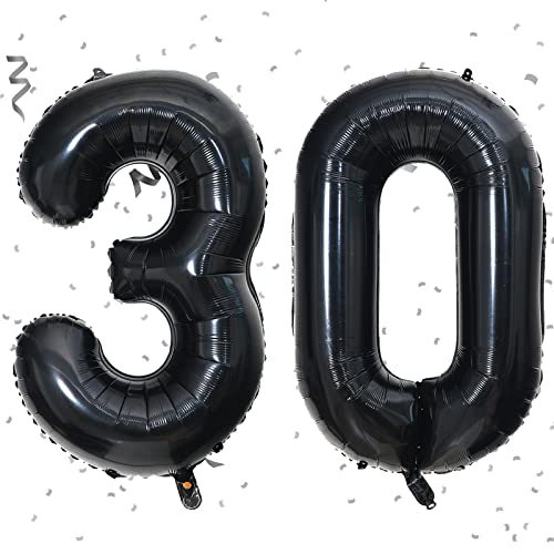 Folienballon 30, 100cm XXL Luftballon Geburtstag Nummer 30 Schwarz - Riesen Zahlenballon in 40" Geburtstagsdeko | Ballon Zahl 30 Deko zum Geburtstag | Fliegt mit Helium Schwarz Zahl 30 von KAINSY