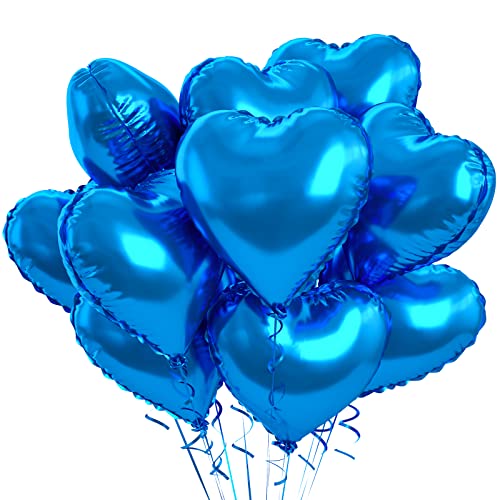 Folienballon Hochzeit Blau, 10 Stück Herzluftballons Helium Hochzeit Blau 18 Zoll Blau Herz Helium ballons Folienballon Deko Valentinstag für Hochzeit, Geburtstagsdeko, Just Married Deko, Brautdusche von KAINSY