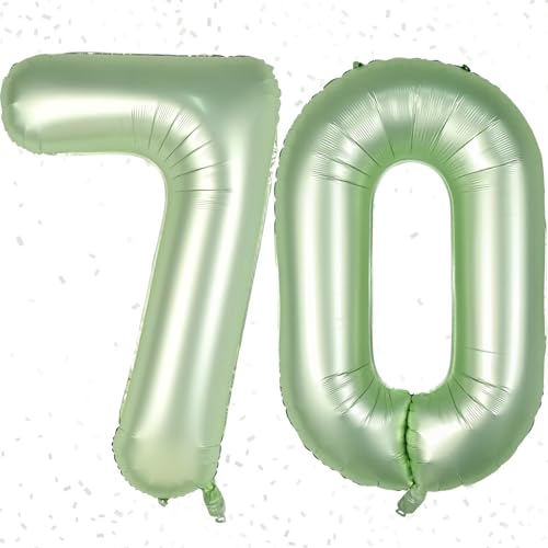 Folienballon Zahl 70 Salbeigrün - Riesenzahl Ballon ca. 100 cm Zahlen Luftballons 70 - Luftballons Zahl 70 - Fliegt mit Helium - zum 70. Männer Frauen Geburtstagsdeko, Jubiläum Party Dekoration von KAINSY