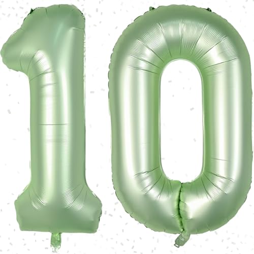 Geburtstag Zahlen Luftballon 10, Luftballon Zahlen 10 Salbeigrün, Luftballon 10. Geburtstag, 100cm Folienballon Zahl Ballon 10. Geburtstagsdeko, Zahlen Ballon für Jubiläumsparty Junge Mädchen von KAINSY