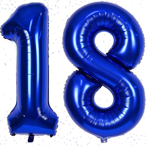 Geburtstag Zahlen Luftballon 18 jahre, 40" Marineblau Folienballon Zahl 18 für Junge Mädchen, 100cm Ballon 18. Geburtstagsdeko, Zahlenballon 18 zum Männer Frauen Jubiläum, Fliegt mit Helium von KAINSY
