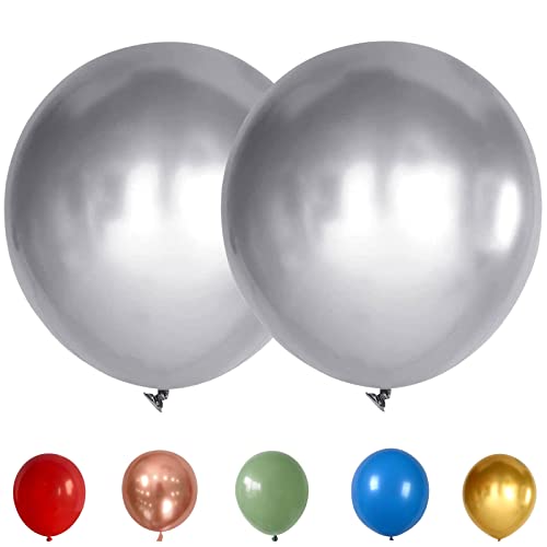 Große Metallic Silber Chrom Luftballons 18 Zoll Riesen Ballons Latexballons Runder Ballon, Grosse Helium Luftballons zum Geburtstag Hochzeit Partydekorationen Festivals, 6 Stücke von KAINSY