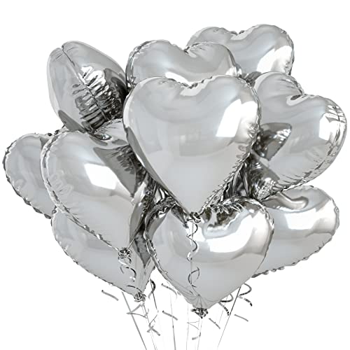 Herzluftballons Silber, 10 Stück Silber Folienballon Hochzeit, Herzluftballons Helium Hochzeit Silber 18 Zoll Herz Helium ballons Deko Valentinstag für Gold Hochzeit, Geburtstagsfeier, Just Married von KAINSY