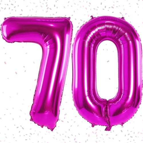 Hot Pink Folienballon Zahl 70 Rosa - Riesenzahl Ballon Zahlen Luftballons 70 - Luftballons Zahl 70 - Fliegt mit Helium - zum 70. Frau Geburtstagsdeko, Jubiläum Party Dekoration - Ballon 70 Rosa von KAINSY