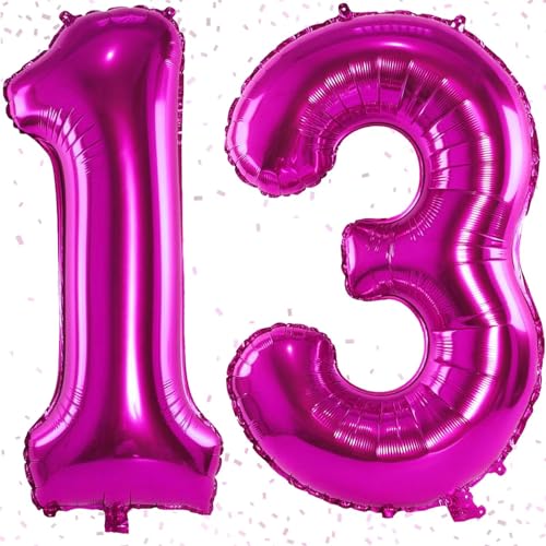 Hot Pink Geburtstag Zahlen Luftballon 13 jahre - Rosa Luftballons Zahlen Groß Folienballon 40 Zoll Luftballons 13. Geburtstag Mädchen Geburtstagsdeko Jubiläumsparty Dekoration–Fliegt mit Helium von KAINSY