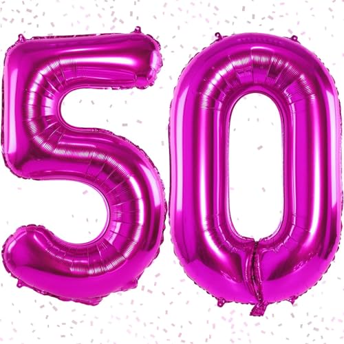 Hot Pink Geburtstag Zahlen Luftballon 50 jahre - Rosa Luftballons Zahlen Groß Folienballon 40 Zoll Luftballons 50. Geburtstag Frau Geburtstagsdeko Jubiläumsparty Dekoration–Fliegt mit Helium von KAINSY