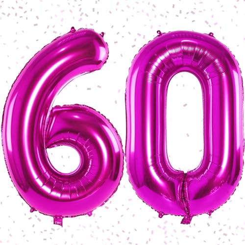 Hot Pink Zahlen Luftballon 60. Geburtstag Zahl 60 Riesen Folienballon Zahlen Groß Geburtstagsdeko Frau Luftballons Zahlen 60 Zahlenluftballon Deko zum Geburtstag. Fliegt mit Helium, Rosa Zahl 60 von KAINSY