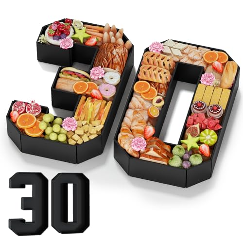 KAINSY Pappnummern für Charcuterie-Zahlen, befüllbar, 34 cm, schwarz, Pappmaché, Zahlenform, Cupcake-Förmchen, Behälter, Behälter für Lebensmittel, Süßigkeiten, 30. Geburtstag, Party-Dekorationen, von KAINSY