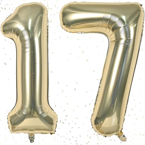 Luftballon 17. Geburtstag Zahl Luftballon 17 Champagner Gold Riesen Folienballon Zahl 100cm Geburtstagsdeko Junge Mädchen Ballon Zahl 17 zum Geburtstag. Geburtstagszahlen Luftballon Fliegt mit Helium von KAINSY