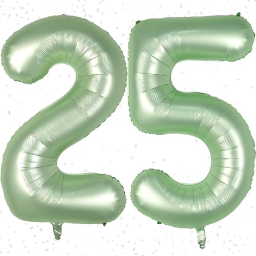 Luftballon 25, 25. Geburtstag, Zahlen 25 Luftballons, Luftballon 25. Geburtstag, Salbeigrün Zahlenballon 25, Folienballon Zahl 25 für Junge Mädchen Jubiläumsparty Dekoration–Fliegt mit Helium von KAINSY