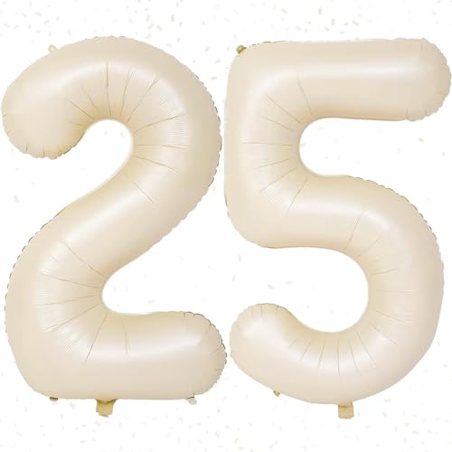 Luftballon 25, 40" 25. Geburtstag, Zahlen 25 Luftballons, Luftballon 25. Geburtstag, Beige Zahlenballon 25, Folienballon Zahl 25 für Mädchen Geburtstags Jubiläumsparty Dekoration–Fliegt mit Helium von KAINSY