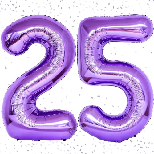 Luftballon 25, 40" 25. Geburtstag, Zahlen 25 Luftballons, Luftballon 25. Geburtstag, Lila Zahlenballon 25, Folienballon Zahl 25 für Mädchen Geburtstags Jubiläumsparty Dekoration–Fliegt mit Helium von KAINSY