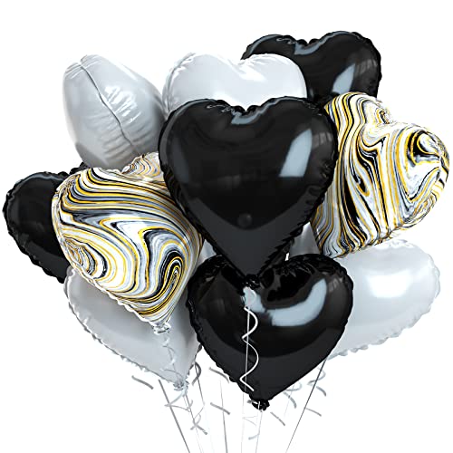 Luftballons Hochzeit Schwarz Weiß, 10 Stück Herzluftballons Helium Hochzeit, 18 Zoll Folienballon Herz Schwarz Achat Ballons Hochzeit Mann Frau Geburtstag Deko für Geburtstagsfeier Just Married Deko von KAINSY