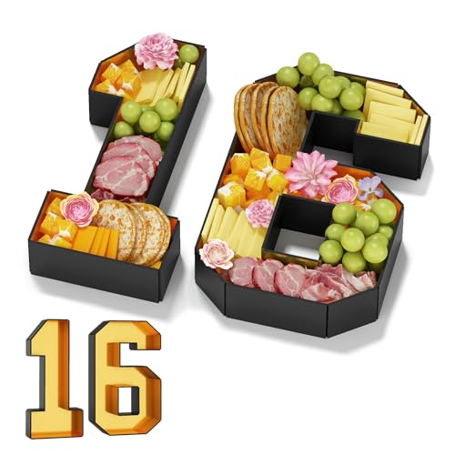 Pappnummern für Charcuterie-Zahlen, befüllbar, 35,8 cm, schwarz, gold, Pappmaché, Zahlenform, Cupcake-Förmchen, Behälter, Behälter für Lebensmittel, Süßigkeiten, 16. Geburtstag, Party-Dekorationen, Pappnummern für Charcuterie-Zahlen, befüllbar, 35,8 cm, schwarz, gold, Pappmaché, Zahlenform, Cupcake-Förmchen, Behälter, Behälter für Lebensmittel, Süßigkeiten, 16. Geburtstag, Party-Dekorationen, von KAINSY