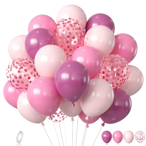 Rosa Luftballons, 60 Stück Rosa Geburtstagsballons, Rosa Latex Ballons und Rosa Konfetti Ballons, Rosa Luftballons für Mädchen Geburtstag, Hochzeit, Baby Shower Party Dekorationen von KAINSY