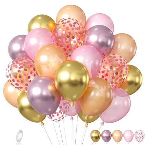 Rosagold Luftballons, 60 Stück Rosagold Geburtstagsballons, Metallische Rosagold Luftballons und Konfetti Ballons, Rosagold Luftballons für Mädchen Babyparty, Hochzeit, Geburtstagsparty Zubehör von KAINSY