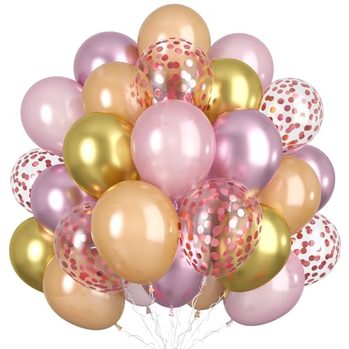 Rosagold Luftballons, 60 Stück Rosagold Geburtstagsballons, Metallische Rosagold Luftballons und Konfetti Ballons, Rosagold Luftballons für Mädchen Babyparty, Hochzeit, Geburtstagsparty Zubehör von KAINSY