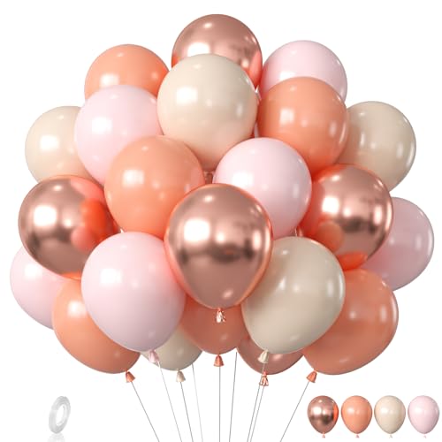 Rosegold Rosa Luftballons, 60Pcs Rosegold Rosa Geburtstag Luftballons, Metallic Rosegold und Rosa Latex Ballons, Rosegold Rosa Ballons für Mädchen Geburtstag, Hochzeit, Baby Shower Party Dekorationen von KAINSY