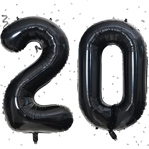 XXL 20. Luftballons Geburtstag Schwarz- Riesen Folienballon in 40" - 101cm Geburtstagsdeko - Ballon Zahl Deko zum Geburtstag - Fliegt mit Helium, Schwarz Zahl 20 von KAINSY