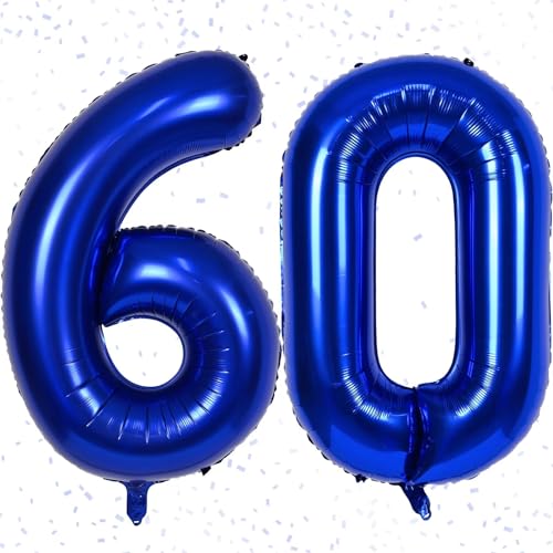 Zahlen Luftballon 60. Geburtstag Zahl 60 Riesen Folienballon Zahlen Groß 100cm Geburtstagsdeko Männer Luftballon Zahlen 60 Zahlenluftballon zum Geburtstag. Fliegt mit Helium, Marineblau Zahl 60 von KAINSY