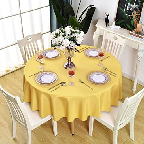 KAIPHO Gelbe, runde Tischdecke, wasserdicht, schmutzabweisend, knitterfrei, Tischdecke, 210 g/m², Polyester, waschbar, abwischbar, Tischdecke für Party, Bankett, drinnen und draußen (152.4 cm, Kreis) KAIPHO Gelbe, runde Tischdecke, wasserdicht, schmutzabweisend, knitterfrei, Tischdecke, 210 g/m², Polyester, waschbar, abwischbar, Tischdecke für Party, Bankett, drinnen und draußen (152.4 cm, Kreis) von KAIPHO