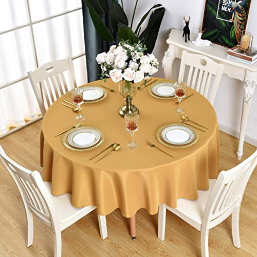 KAIPHO Goldene, runde Tischdecke, wasserdicht, schmutzabweisend, knitterfreie Tischdecke, 210 g/m², Polyester, waschbar, abwischbar, Tischdecke für Party, Innen- und Außenbereich (177.8 cm, Kreis) von KAIPHO