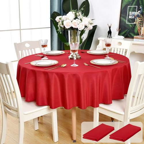 KAIPHO Tischdecke, rund, wasserdicht, schmutzabweisend, knitterfrei, 210 g/m² Polyester, waschbar, abwischbar, runde Tischdecke für Party, Bankett, Hochzeit (177,8 cm, 2 Stück) von KAIPHO