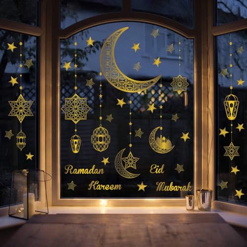 KAIRNE Ramadan Fensteraufkleber,Ramadan Fensterdeko Mond und Sterne Fensticker,Selbstklebend Ramadan Wandtattoo,Blume Gold Wandsticker Wandaufkleber für Schlafzimmer Kinderzimmer Zuhause Fenster Deko KAIRNE Ramadan Fensteraufkleber,Ramadan Fensterdeko Mond und Sterne Fensticker,Selbstklebend Ramadan Wandtattoo,Blume Gold Wandsticker Wandaufkleber für Schlafzimmer Kinderzimmer Zuhause Fenster Deko von KAIRNE