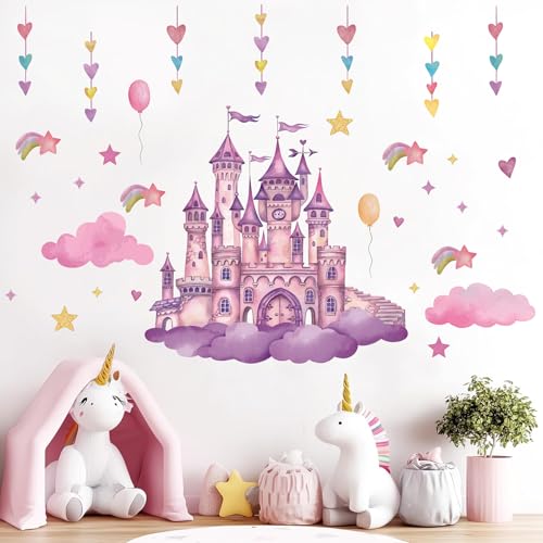 KAIRNE Schloss Kinderzimmer Aufkleber,Rosa Wandtattoo Regenbogen Schloss,Wanddeko Kinderzimmer Mädchen,Wandaufkleber Wolken Sterne Herzform,Märchenschloss Aufkleber für Babyzimmer Schlafzimmer KAIRNE Schloss Kinderzimmer Aufkleber,Rosa Wandtattoo Regenbogen Schloss,Wanddeko Kinderzimmer Mädchen,Wandaufkleber Wolken Sterne Herzform,Märchenschloss Aufkleber für Babyzimmer Schlafzimmer von KAIRNE