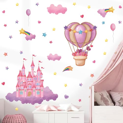 KAIRNE Wandtattoo Kinderzimmer Mädchen,Cartoon Burg Wandaufkleber,Bunte Sternwolken Regenbogen Wandsticker,Herzförmige Ballon Aufkleber, Rosa Wandaufkleber für DIY Kinder Schlafzimmer Kindergarten KAIRNE Wandtattoo Kinderzimmer Mädchen,Cartoon Burg Wandaufkleber,Bunte Sternwolken Regenbogen Wandsticker,Herzförmige Ballon Aufkleber, Rosa Wandaufkleber für DIY Kinder Schlafzimmer Kindergarten von KAIRNE