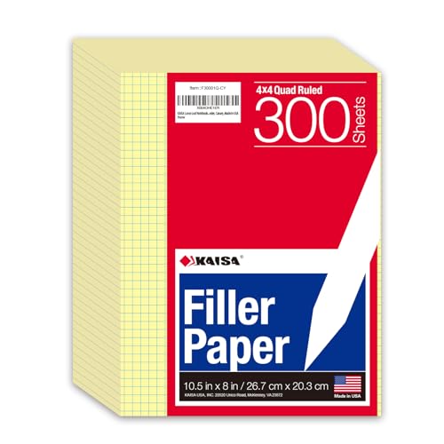 KAISA Loseblatt-Notizpapier, 4 x 4 kariert, liniert, 300 Blatt pro liniertes Papier, 20,3 x 26,7 cm, 3-fach gelocht für 3-Ringbuch, Kanarienvögel, hergestellt in den USA KAISA Loseblatt-Notizpapier, 4 x 4 kariert, liniert, 300 Blatt pro liniertes Papier, 20,3 x 26,7 cm, 3-fach gelocht für 3-Ringbuch, Kanarienvögel, hergestellt in den USA von KAISA