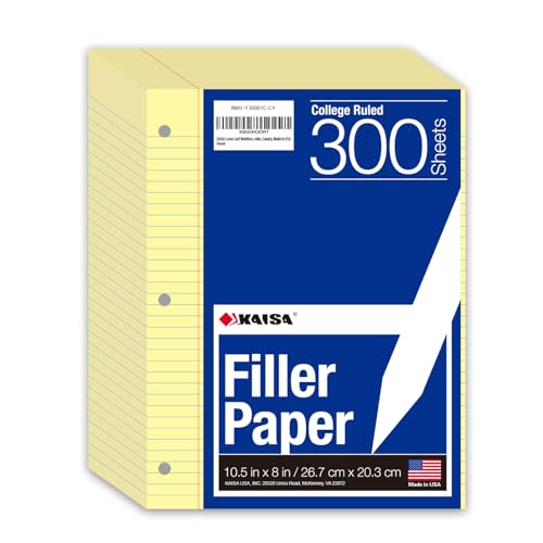 KAISA Loseblatt-Notizpapier, College-liniert, 300 Blatt pro liniertes Papier, 20,3 x 26,7 cm, 3-fach gelocht für 3-Ringbuch, Kanarienvögel, hergestellt in den USA KAISA Loseblatt-Notizpapier, College-liniert, 300 Blatt pro liniertes Papier, 20,3 x 26,7 cm, 3-fach gelocht für 3-Ringbuch, Kanarienvögel, hergestellt in den USA von KAISA