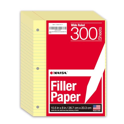 KAISA Loseblatt-Notizpapier, breit liniert, 300 Blatt pro liniertes Papier, 20,3 x 26,7 cm, 3-fach gelocht für 3-Ringbuch, Kanarienvögel, hergestellt in den USA KAISA Loseblatt-Notizpapier, breit liniert, 300 Blatt pro liniertes Papier, 20,3 x 26,7 cm, 3-fach gelocht für 3-Ringbuch, Kanarienvögel, hergestellt in den USA von KAISA