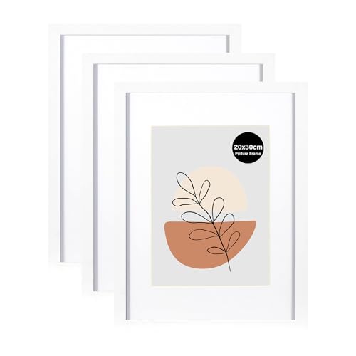 KAIWIN 3 Pack Bilderrahmen 20x30 cm, Weiß Rahmen 20x30cm-mit Passepartout 15x20cm, Holz Fotorahmen mit Acrylglas zum aufhängen und aufstellen, Für Fotos, Poster, Puzzles| Posterrahmen von KAIWIN