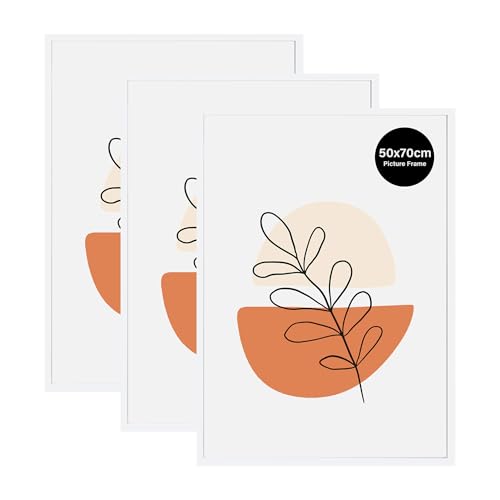 KAIWIN 3 Pack Bilderrahmen 50x70 cm, Bilderrahmen Weiß, Holz Fotorahmen zum Aufhängen mit Poster, Posterrahmen Benutzt für Wohnzimmer, Schlafzimmer, Arbeitszimmer | Für Fotos, Poster, Puzzles von KAIWIN