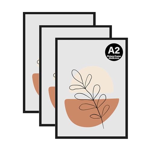 KAIWIN A2-Bilderrahmen, 3 Stück, schwarzer Bilderrahmen, A2-Posterrahmen (59,4 x 42 cm), Holz-Bilderrahmen für Fotos, Bilder, Poster, Puzzles von KAIWIN