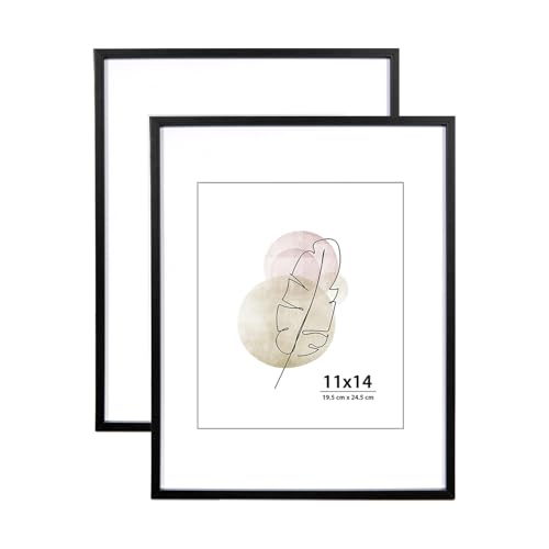 KAIWIN Bilderrahmen 11x14 inch Schwarz Holz Fotorahmen 2er Set Holzrrahmen mit Passepartout zum aufhängen Benutzt für Wohnzimmer, Schlafzimmer, Arbeitszimmer, für Fotos, Kunstwerke und Poster von KAIWIN