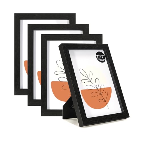 KAIWIN Bilderrahmen 13x18cm Schwarz 4er Set | Holz Fotorahmen 5x7 Zoll Holzrahmen | Fotorahmen mit Acrylglas, Rahmen für Tisch- und Wandmontage von KAIWIN